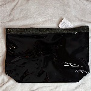 Jimmy Choo Shiny Black Cosmetic Bag with Glitter Accent